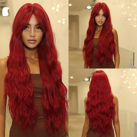 Mordely Straight Bang Extra långt lockigt hår Temperament Big Wave Peruk