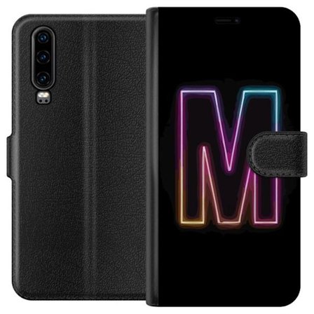 Kompatibelt Lommeboketui til Huawei Huawei P30 Neonbokstav M med fargeskiftende lys effekt mot svart bakgrunn, moderne minimalistisk typografi med ste