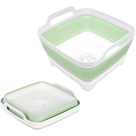 Oppvaskkum, bærbar oppvaskkum, sammenleggbar vaskebalje, vask med avtappingsplugg, sammenleggbar oppvaskkum for camping, plastbalje med bærehåndtak. 