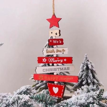 Åtta julgran trä hänge dekorationer Färgglada trä kreativa bokstav Julgran hänge 17,5*13*0,5cm