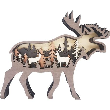 3D Skog Älg Dekor Trä Djur Statyer Väggkonst för Home Offi