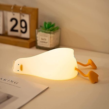 LED Liggende Flat Duck Nattlys, 3 Nivåer Dimmbart Barnerom Nattlys, Søt Lampe Silikon Myk Lysende And, Oppladbar Sengelampe Berøringslampe For Brea