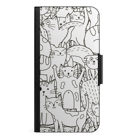 Naive iPhone 13 Mini Plånboksfodral - Cat Doodles