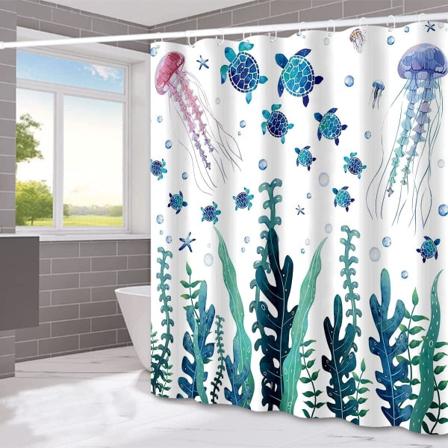 Havskilpadde Dusjforheng med Kroker Polyester Stoff Vanntett Gardin for Baderomsdekor Morsomt Plante Grønt Dusjforheng Sett 72" x 72"""