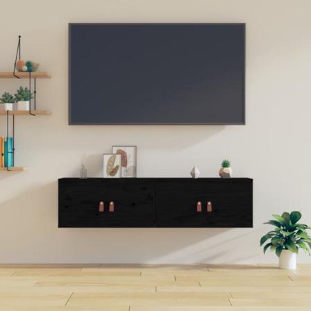 Vidaxl Väggskåp 2 St Svart 60x30x30 Cm Massiv Furu Svart