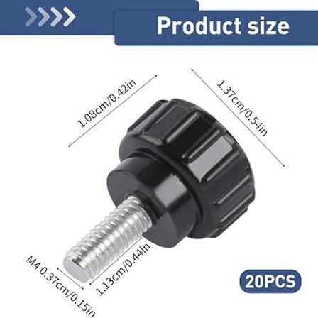 M4 Gängade räfflade skruvknoppar 20 st M4 X 10 mm tumskruvar monteringsbultar skruv på knoppar greppmontering