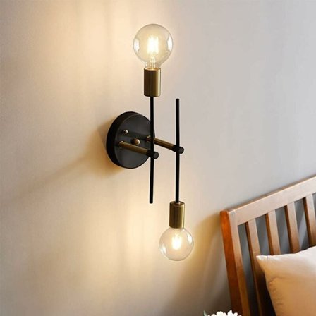Industriel vintage væglampe, moderne jern loftslampe med 2 lys, kreativ E27 loftslampe, til stue, restaurant, soveværelse, cafe