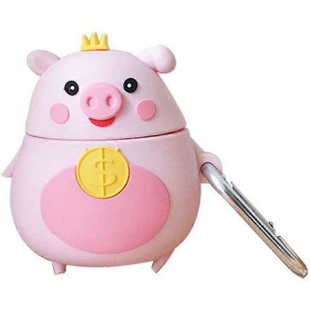 AirPods-fodral, Super Söt Kreativ Rolig Fet Dansande Rosa Lyckopiggs AirPods-fodral, Lyckopengar Spargris Mjuk Silikon Skyddshud för AirPods 1&2+Hake