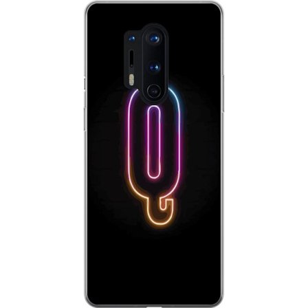 Yhteensopiva Puhelinkuori OnePlus OnePlus 8 Pro Minimalistinen neonkirjain Q kirkkaissa väreissä tummaa taustaa vasten