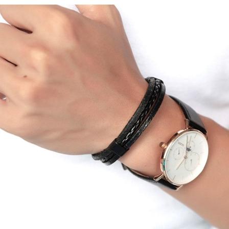 Brunt Eller Svart Armband För Män Pu Läder Med Ankarknäppning Svart One Size