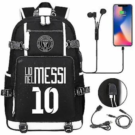 Jalkapallo Messi -reppu | Vedenkest v matkalaukku | USB-laturi mukana | Musta koululaukku | Suuri kapasiteetti matkustamiseen ja kouluun (10)