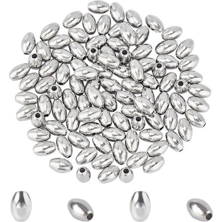Ca. 100 stk. 9,5 mm Rice Spacer Beads Rustfritt Stål Løse Perler 2 mm Hull Perlefunn Metallperle for DIY Armbånd Halskjeder Smykkefremstilling 
