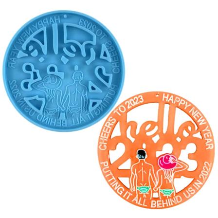DIY Hello 2023 Rund Nyckelring Hänge Silikon Epoxi Molds Gör det själv-prydnader Hänge Crafting Mould för Alla hjärtans present Blue