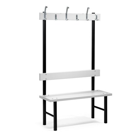 Sitzbank STADIUM mit Hakenleiste, 6 Haken, L 1000 mm, grau