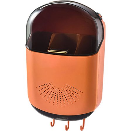 Seinälle kiinnitettävä syömäpuikkojen pidike tyhjennystelineellä, 3 osastoa, suuri kapasiteetti, tyhjennysastiasto säilytyslaatikko kannella, 