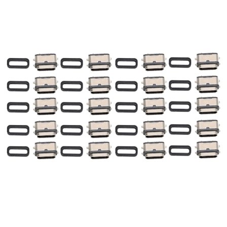 20 stk. Type C-stikkontakt, sort Type C 6P-sænkeplade IPX7 vandtæt hunstik, kort krop med gummiring IPX7