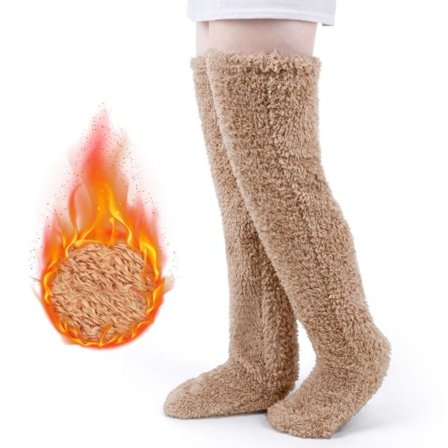 Myke og koselige knestrømper, lodne benvarmere over kneet, sovestrømper, teddybenplysj, varme, lange tøffelstrømper B