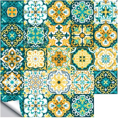 24 stk. Grønne og gule mosaik vægflise overførselsmærker selvklæbende vandtæt køkken badeværelse flise vægmærke vinyl kunst dekaler retro hjem