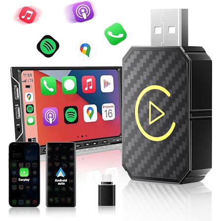 Trådlös Carplay-adapter för Apple och Android Auto - Konverterar trådbunden till trådlös för iPhone iOS 10+/Android 11+