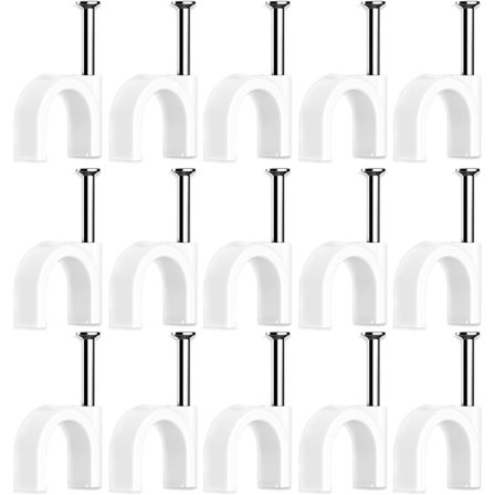 Kabelklemmer, 100 stk, hvit (6 mm), veggbånd, kabelbånd, med stålstift for å feste kabler