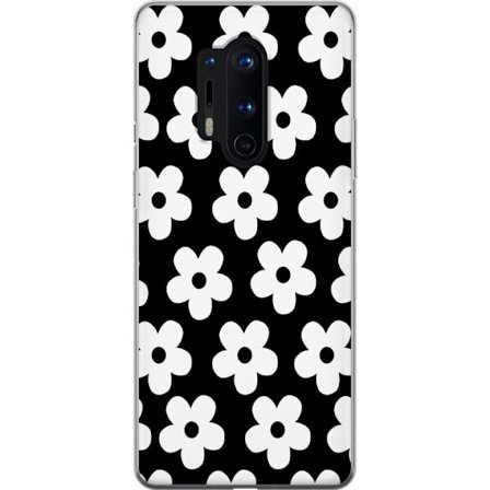 Yhteensopiva Puhelinkuori OnePlus OnePlus 8 Pro Mustavalkoinen kukkakuvio minimalistisessa skandinaavisessa muotoilussa, jossa voimakas kontrasti ja a