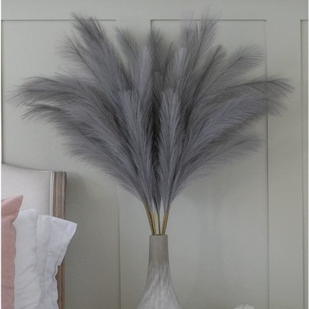 Stort Pampasgræs Grå Faux 5 Stængler Ekstra Fluffy Faux 70cm Flow