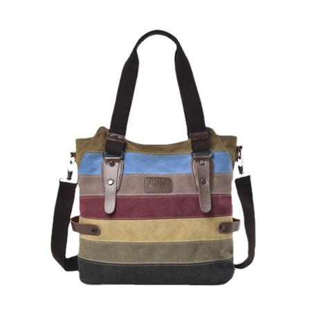 Dame Håndveske Lerret Dame Skulder Messenger Bag Stor Kapasitet Regnbuesøm Bærbar 1439 splicing