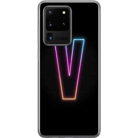 Kompatibelt Mobildeksel til Samsung Samsung Galaxy S20 Ultra Neonbokstav V i fargegradert lys mot svart bakgrunn, minimalistisk design med tydelig glo