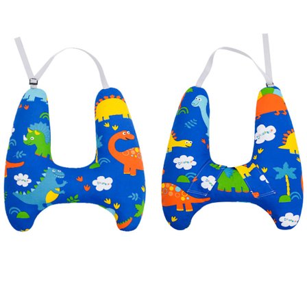 Resekudde för barn, tvättbart resekuddfodral för baksätet i bilen, bältesjusterare