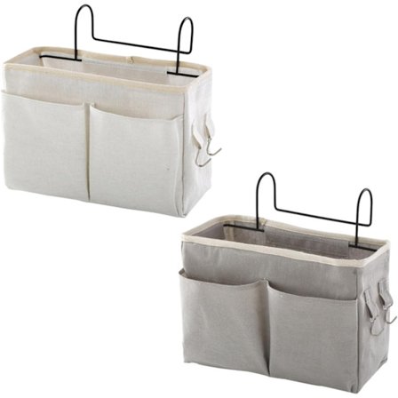 2 st Väggmonterad Förvaringsväska med Fickor, Vattentät Förvaringskorg i Tyg för Kök, Sovrum, Kontor, Husbil (Grå + Vit)