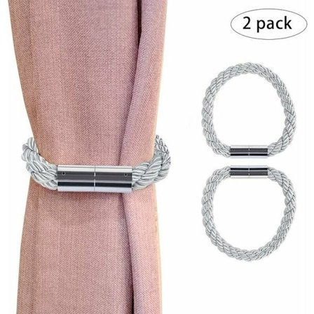 Magnetiske gardinholdere - Gardinklips - Gardinholder i tau for dekorasjon, 2 stk. (grå)