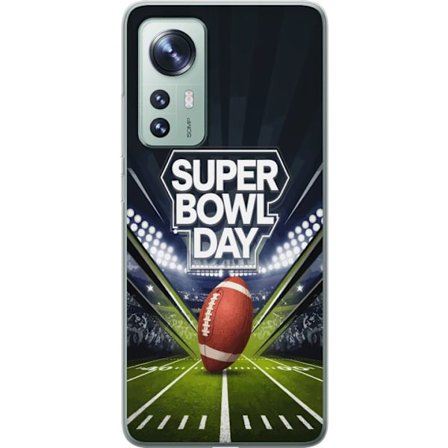 Kompatibel Mobilcover til Xiaomi 12 Super Bowl Day plakat med amerikansk fodbold på oplyst arena i dramatisk sportsdesign