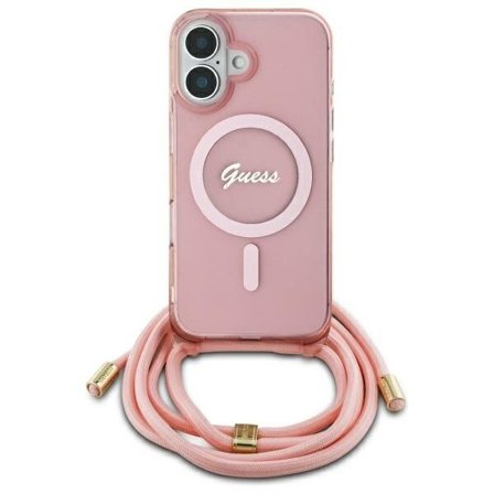Guess Crossbody Cord Script MagSafe iPhone 16 Etui - Pink