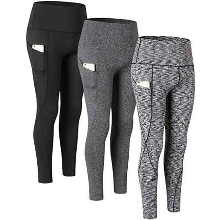 Naisten leggingsit, 3 parin pakkaus, 14 cm korkea vyötärö, ei läpinäkyvät, urheiluun