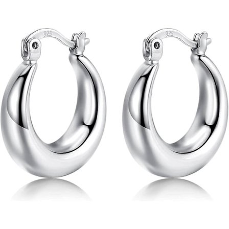 Uppgraderade Sterling Silver Hoop Örhängen För Kvinnor, Silver Chunky Hoop Örhängen Små Gångjärnsförsedda Örhängen Hypoallergena Hoop Örhängen Smycken