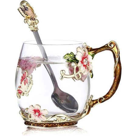 Fjärilsblomstret glasskopp med skje (rød) Rød