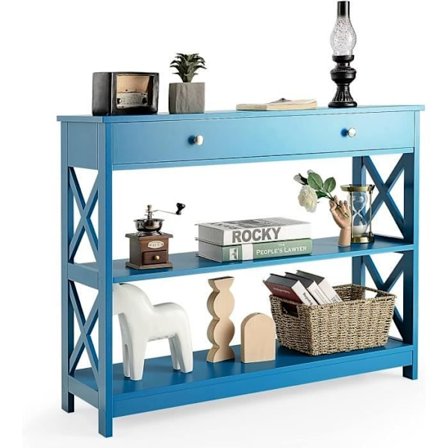 COSTWAY-konsoli, sisääntuloyksikkö - 100 x 30 x 80 CM - 1 laatikko ja 2 säilytyshyllyä käytävään, olohuoneen sininen