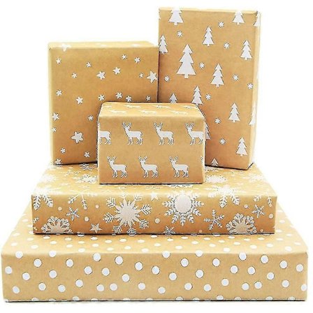 Kraft Julegavepapir Rull, Gavepapir 5 Mønstre 99 cm X 43 cm