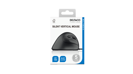 Deltaco Silent Wired Vertical Office Mouse, 4 buttons, 1000-1600 DPI