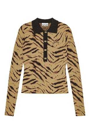 GANNI Fine Merino Jacquard Polo Stickat Dam Flerfärgad S