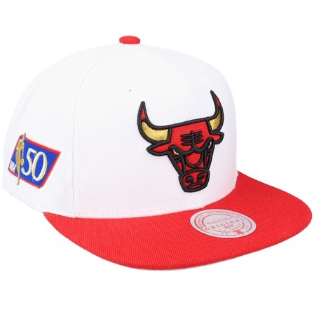 Mitchell & Ness - NBA Hvid snapback Kasket - Chicago Bulls Nba 50th Anniversary White/red Snapback @ Hatstore