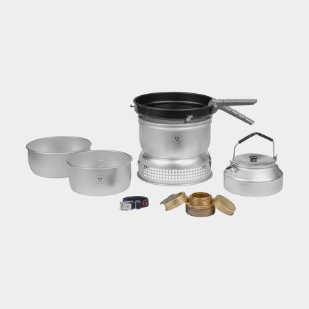 Lihový vařič / vařič do bouřky Trangia 25 Large, 1000 W + 2 kotlíky & větrný štít z UL / UltraLight-hliníku + 1 pánev NS / Non Stick-teflon + 1 