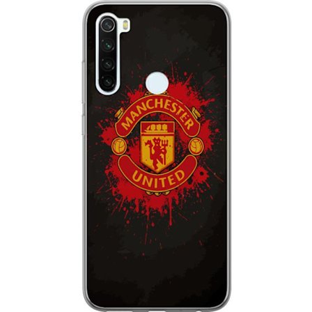 Kompatibelt Mobildeksel til Xiaomi Xiaomi Redmi Note 8 Manchester United logo i rød og gul farge med røff sportslig bakgrunn