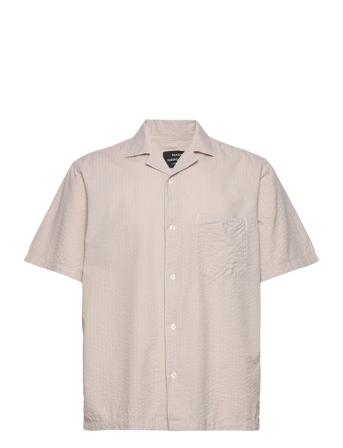 Seersucker Kenji Shirt Ss Kortermet Skjorte Creme Mads Nørgaard*Betinget Tilbud