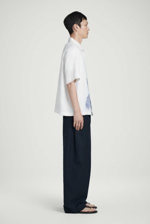 COS Men's Camicia In Lino A Maniche Corte in Bianco