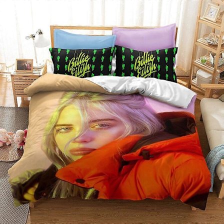 v644 Lakanat Billie Eilish -vuodevaatesetti Pussilakanasetti Makuuhuoneen peittopäällinen Tyynyliina Lahja 3-osainen vuodevaatesetti (1 pussilakana + 