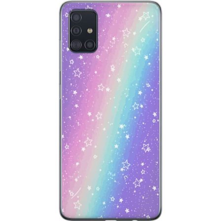 Kompatibelt Mobildeksel til Samsung Galaxy A51 Rainbow-farget pastellbakgrunn med hvite stjerner og gnistrende prikker i myk overgang