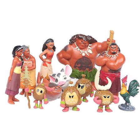 12 st/set tecknad Moana Princess Legend Vaiana Maui Chief Tui Tala Heihei Pua Actionfigur Dekor Leksaker För Barn Födelsedagspresent Db
