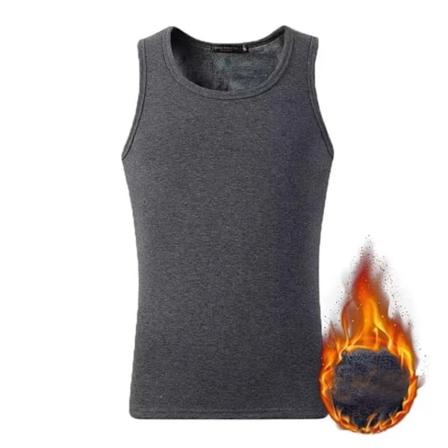 Män's Fleecefodrad Tank Top Väst Underkläder Varma Termiska Baslager Undershirt Thermo Kläder Pyjamas Andningsbar Bas T-Shirt Dark gray XXL