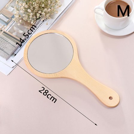 Rundt træ Vintage Håndspejl Makeup Vanity Mirror Kosmetisk Ma
